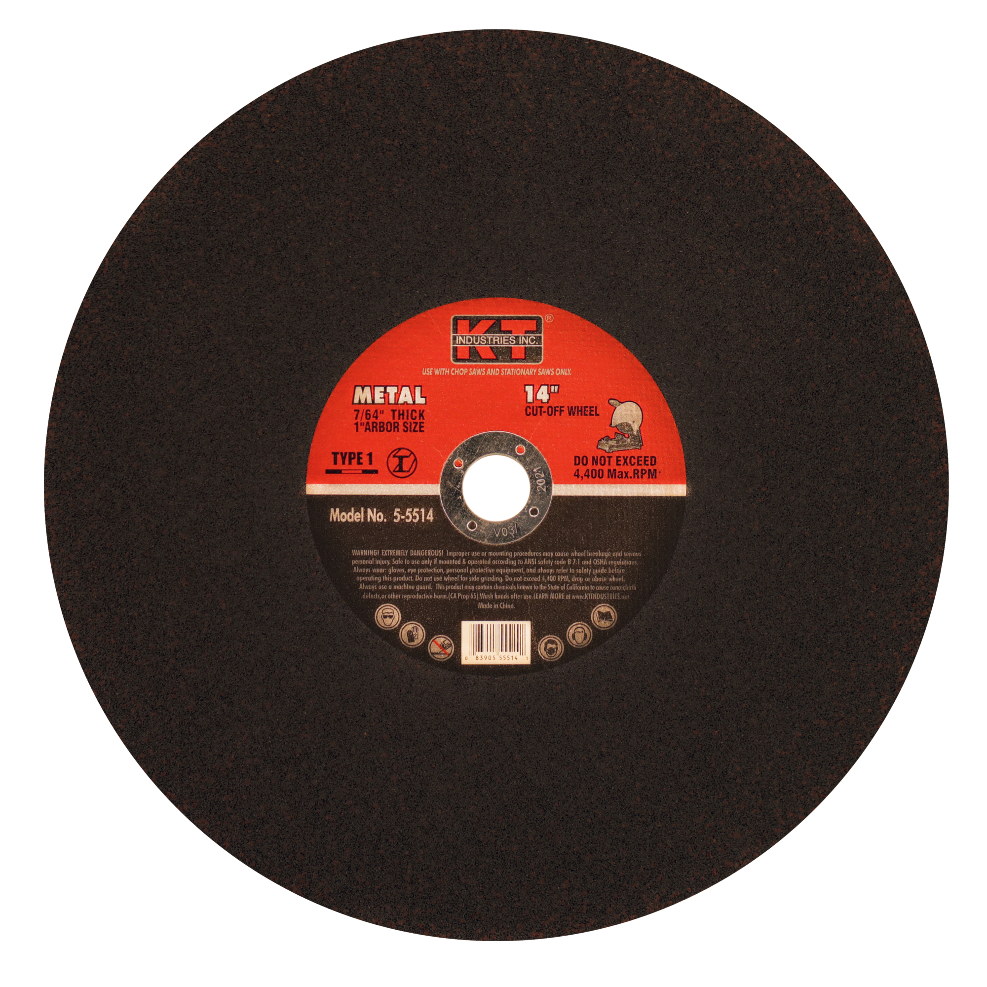 K-T Industries Reinforced Cut-Off Wheels — 14in. x 7/64in. x 1in., 5-Pack, Model# 5-5514